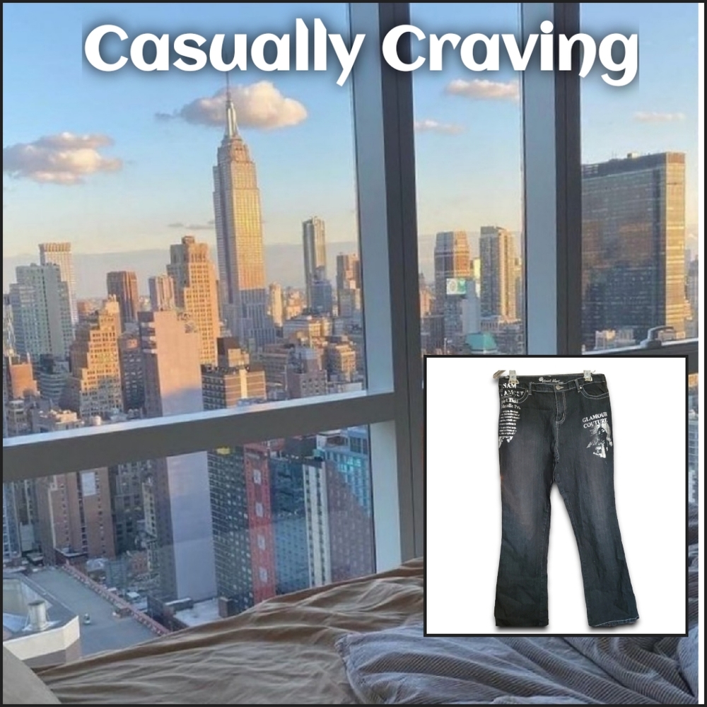 Casually Craving: "Glamour Couture" Metallic Print Jeans | Size 16